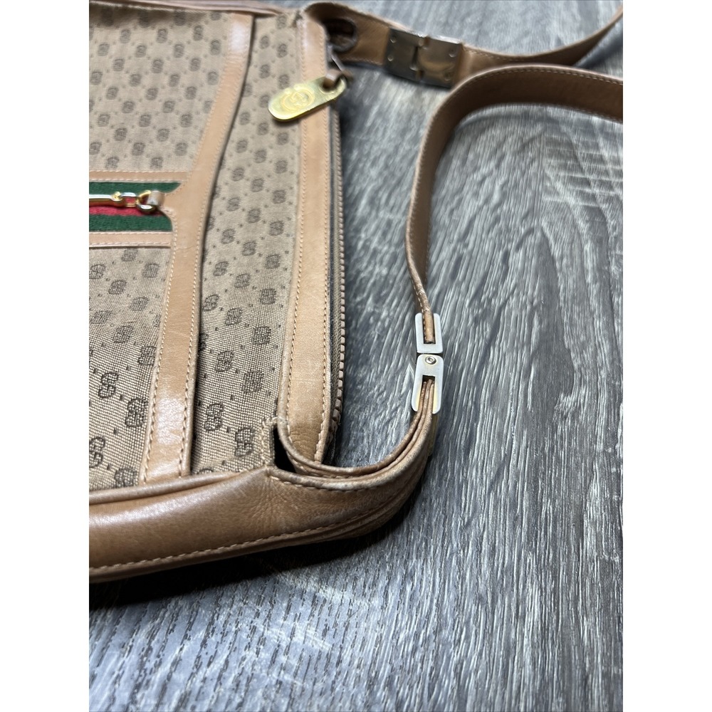 GUCCI Micro Sherry Line GG Bit Canvas Brown Leather Shoulder Bag Purse VTG Rare! - Picture 12 of 16